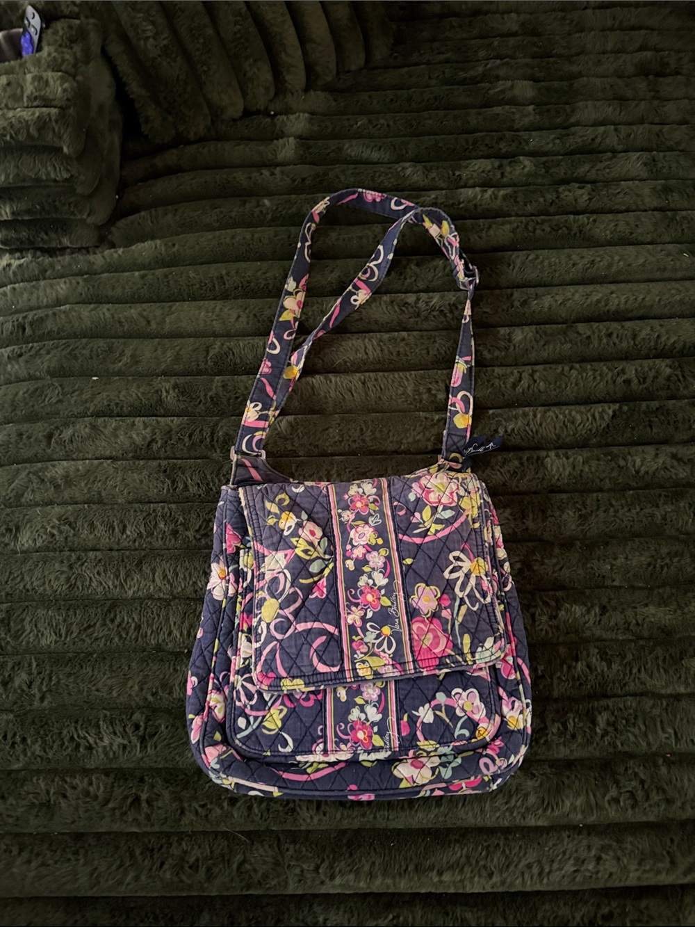 Vera Bradley Navy Floral Quilted Crossbody Bag with Pink and Yellow Accents